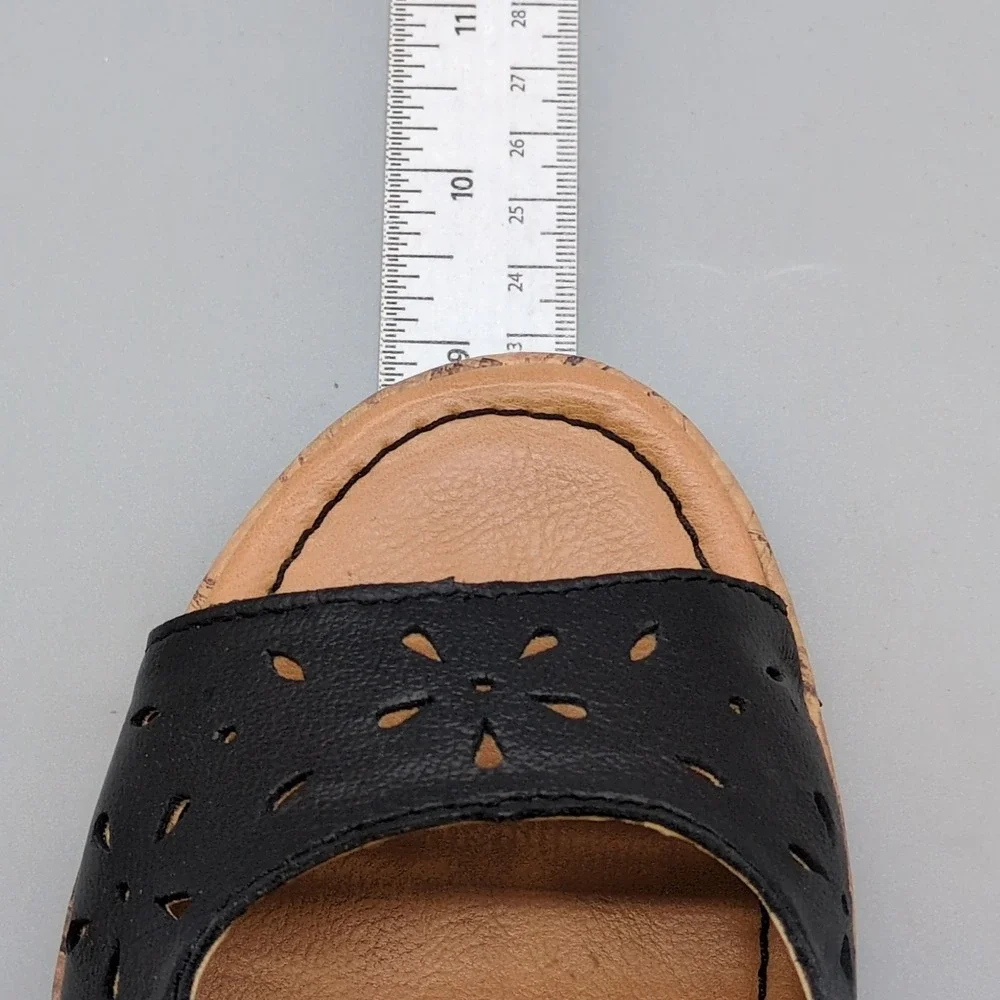b.o.c. Shoes Womens Black 8 Leather Slingback Sandals Buckle Strap High Wedge